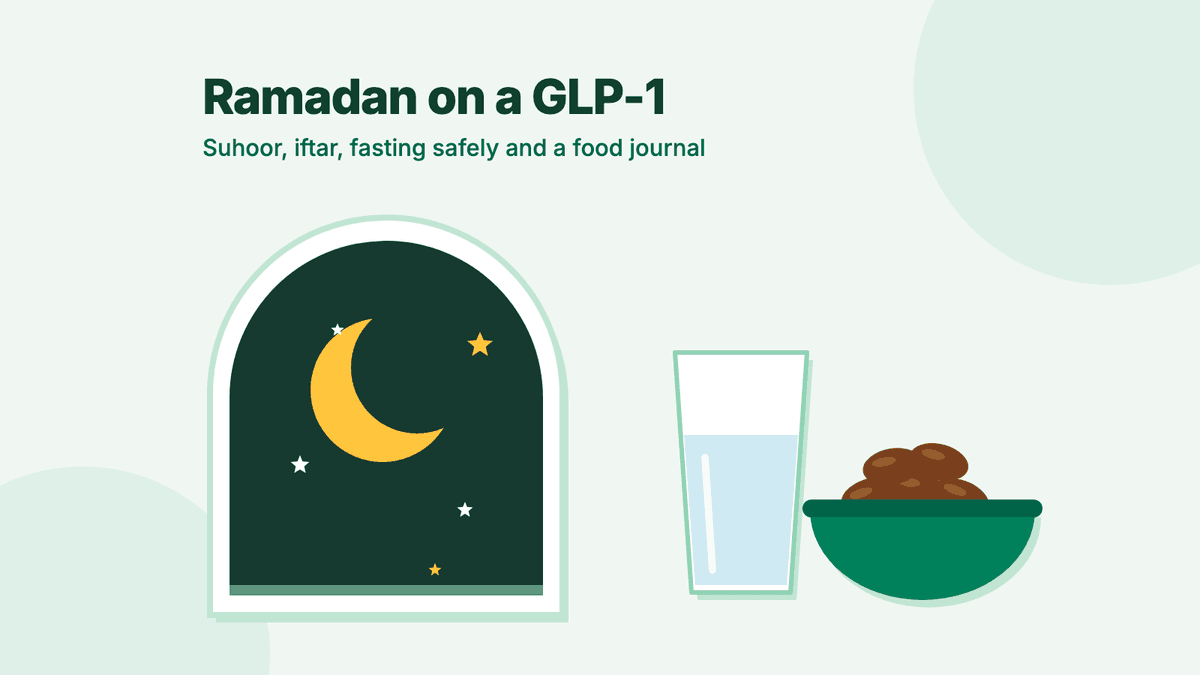 A window onto a night sky with a crescent moon and stars, beside a glass of water and a small bowl of dates.